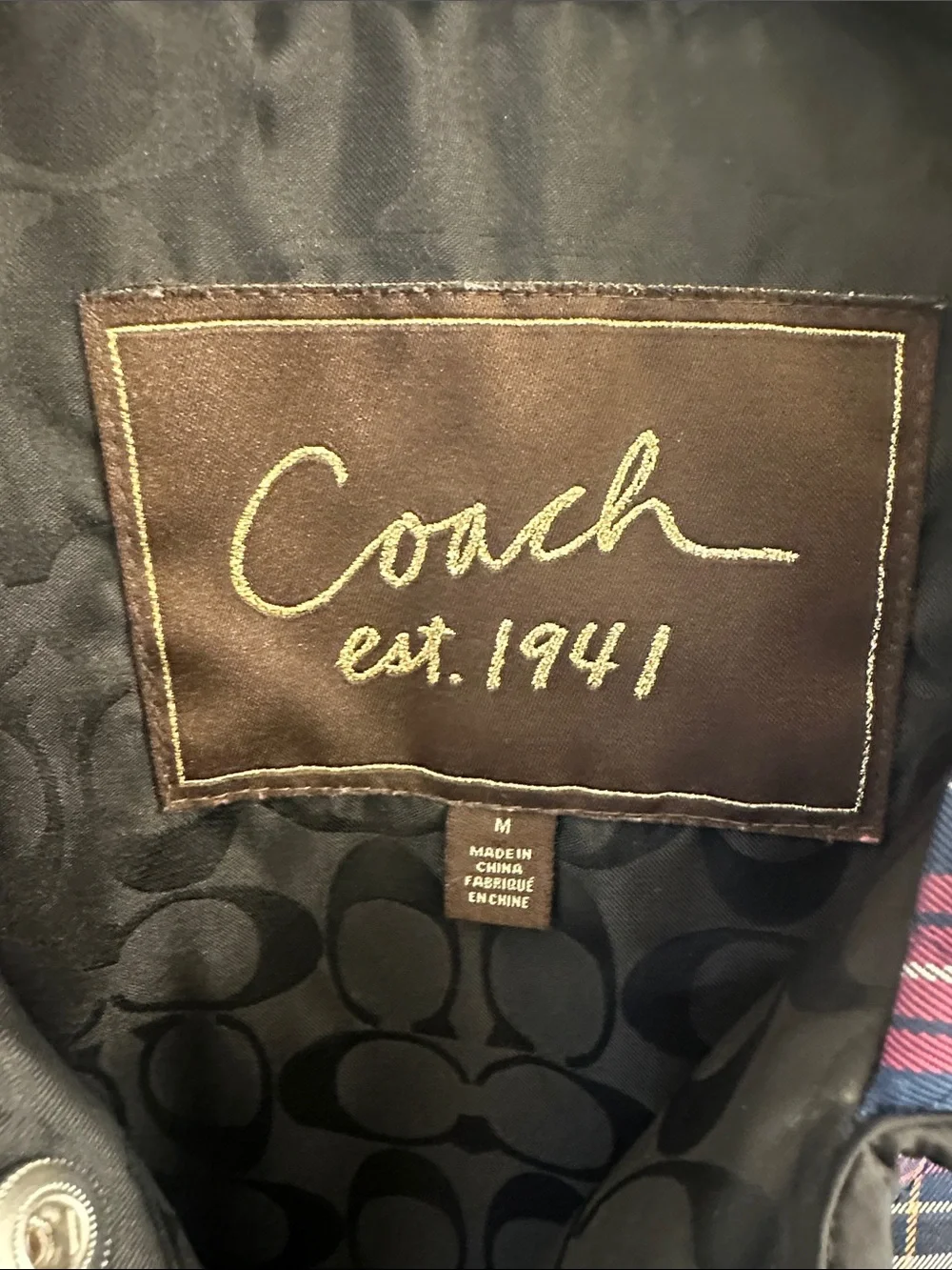 Coach Plaid Quilted Snap Front Jacket in Navy and Pink SZ M